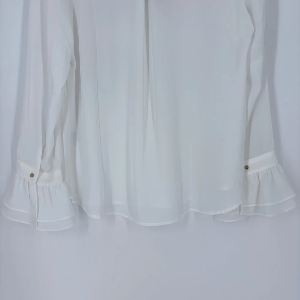Banana Republic White Sheer Long Sleeve Blouse Ruffled Cuffs NWT - Picture 8 of 8